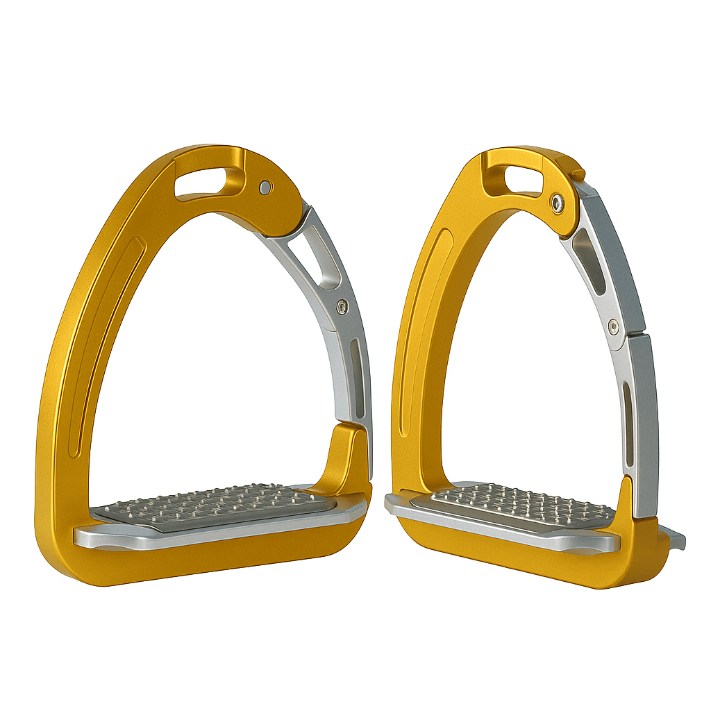 Equisafety Caballus Safety Stirrups - Double Arm Action & 5 degree inclination - Gold - Equisafety