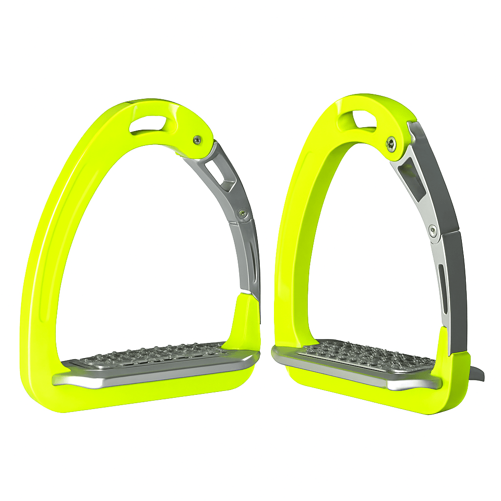Equisafety Caballus Safety Stirrups - Double Arm Action & 5 degree inclination - Hi Vis Yellow - Equisafety