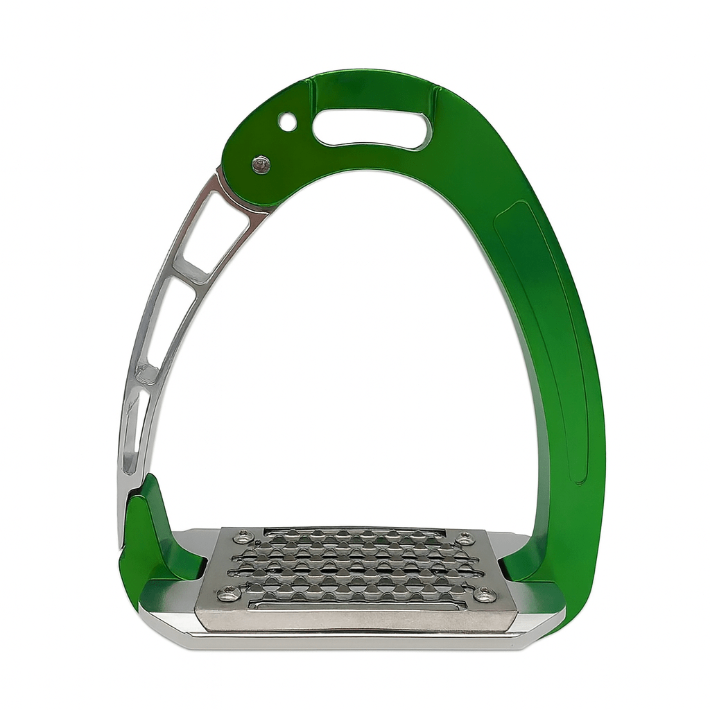 Equisafety Caballus Safety Stirrups - Single Arm Action & 5 degree inclination - Bright Green - Equisafety