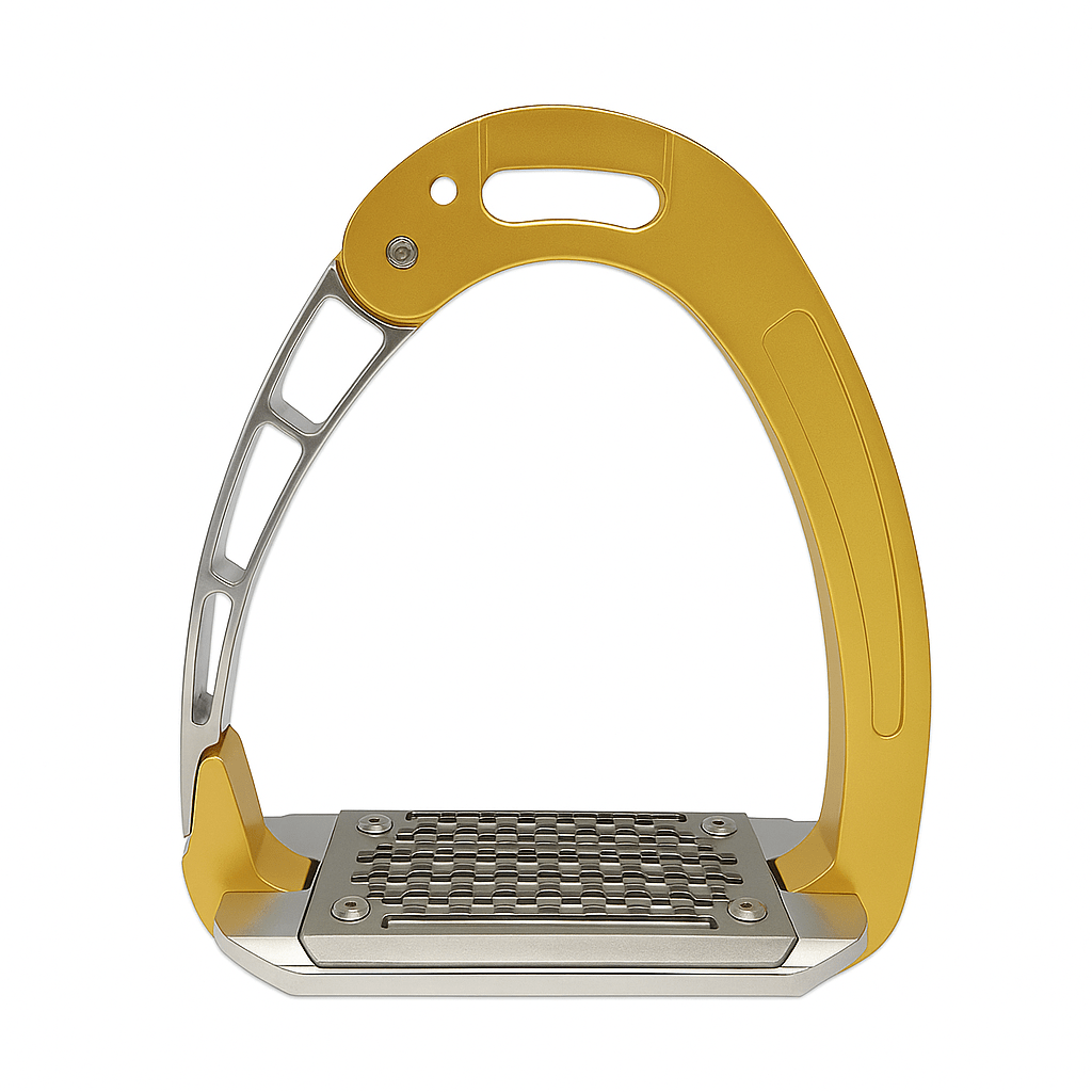Equisafety Caballus Safety Stirrups - Single Arm Action & 5 degree inclination - Gold - Equisafety