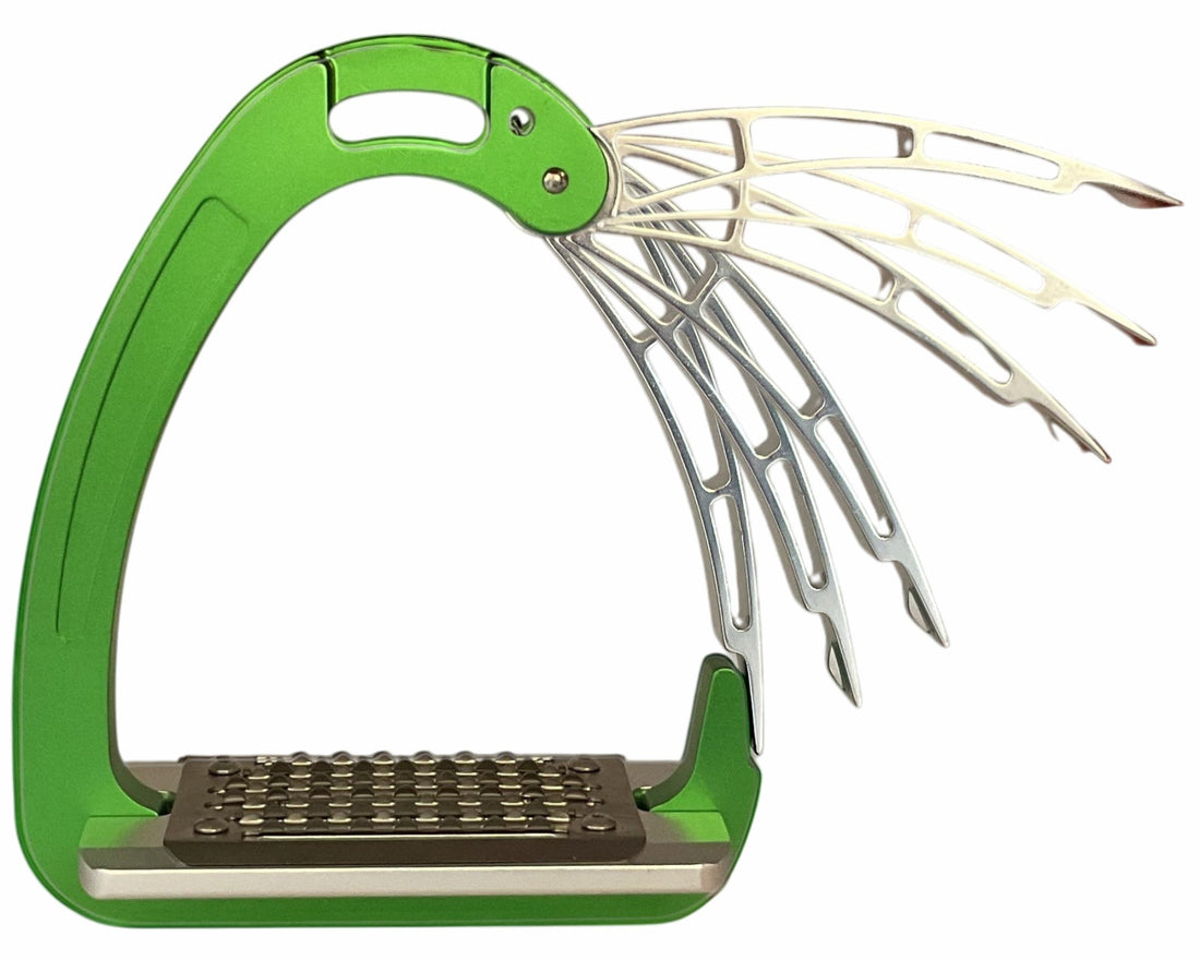 Equisafety Caballus Safety Stirrups - Single Arm Action & 5 degree inclination - Bright Green - Equisafety
