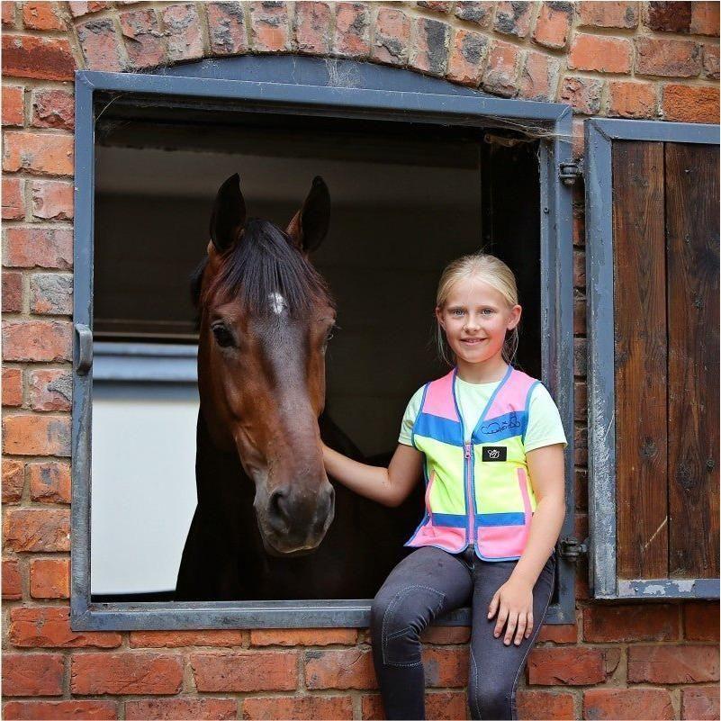 Equisafety Reflective Multi Colour Hi Vis Child Waistcoat Pink / Yellow - Equisafety