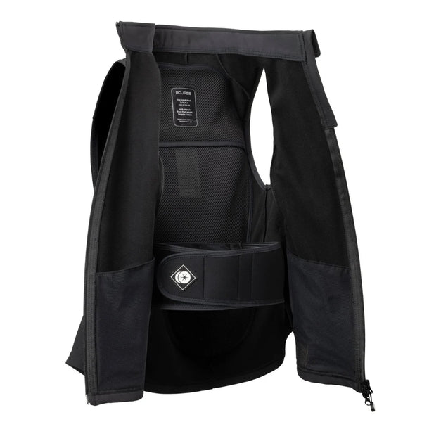 open black waistcoat showing black waist band