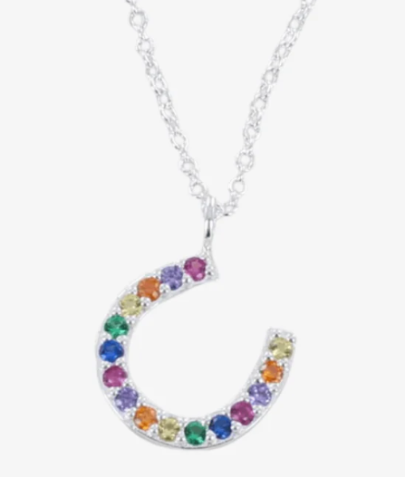 Reeves and Reeves Rainbow Crystals and Sterling Silver Horseshoe Necklace
