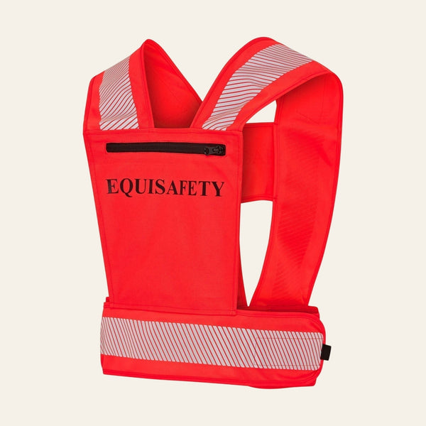 Equisafety adjustable reflective harness with pocket hi vis red