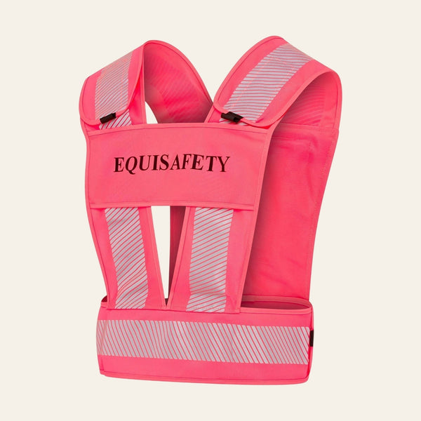 Equisafety adjustable reflective harness with pocket hi vis red