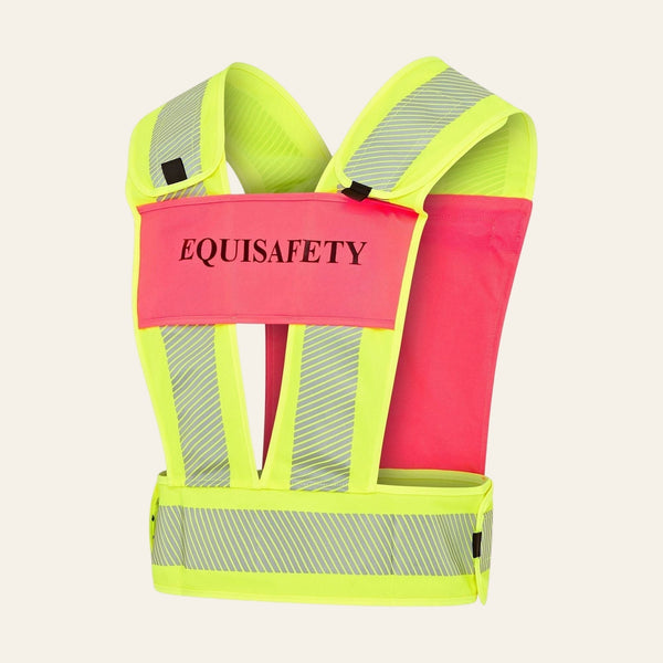 Equisafety adjustable reflective harness with pocket hi vis red