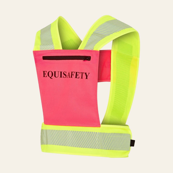 Equisafety adjustable reflective harness with pocket hi vis red