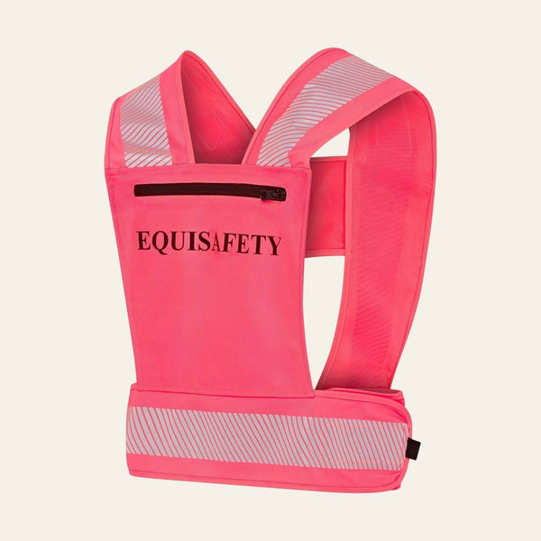 Equisafety adjustable reflective harness with pocket hi vis red