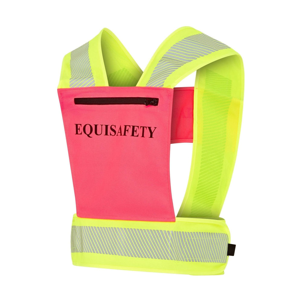 Adjustable Reflective Harness with pocket - PINK/YELLOW - Equisafety