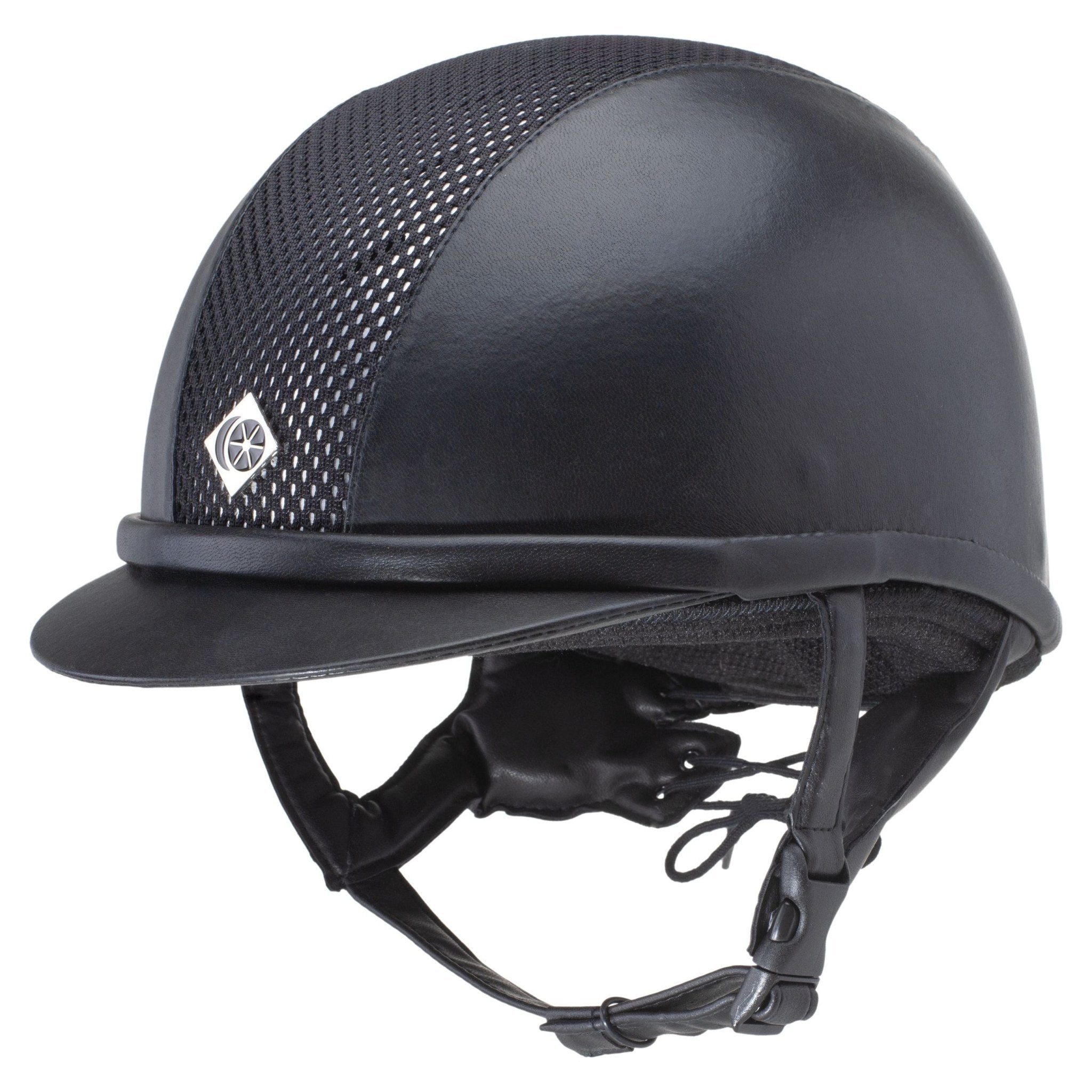 Charles Owen AYR8 PLUS Leather Look - Riding Hats - Black/Silver - Equisafety