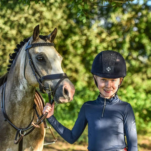 Equisafety charles owen ayr8 plus leather look riding hats navy