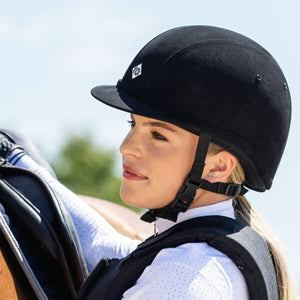 Equisafety charles owen ayr8 plus leather look riding hats navy