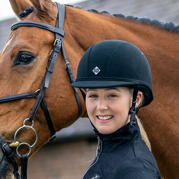 Equisafety charles owen ayr8 plus leather look riding hats navy