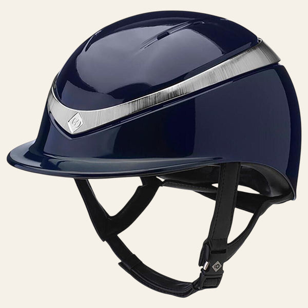 Equisafety charles owen halo riding hat navyplatinum gloss