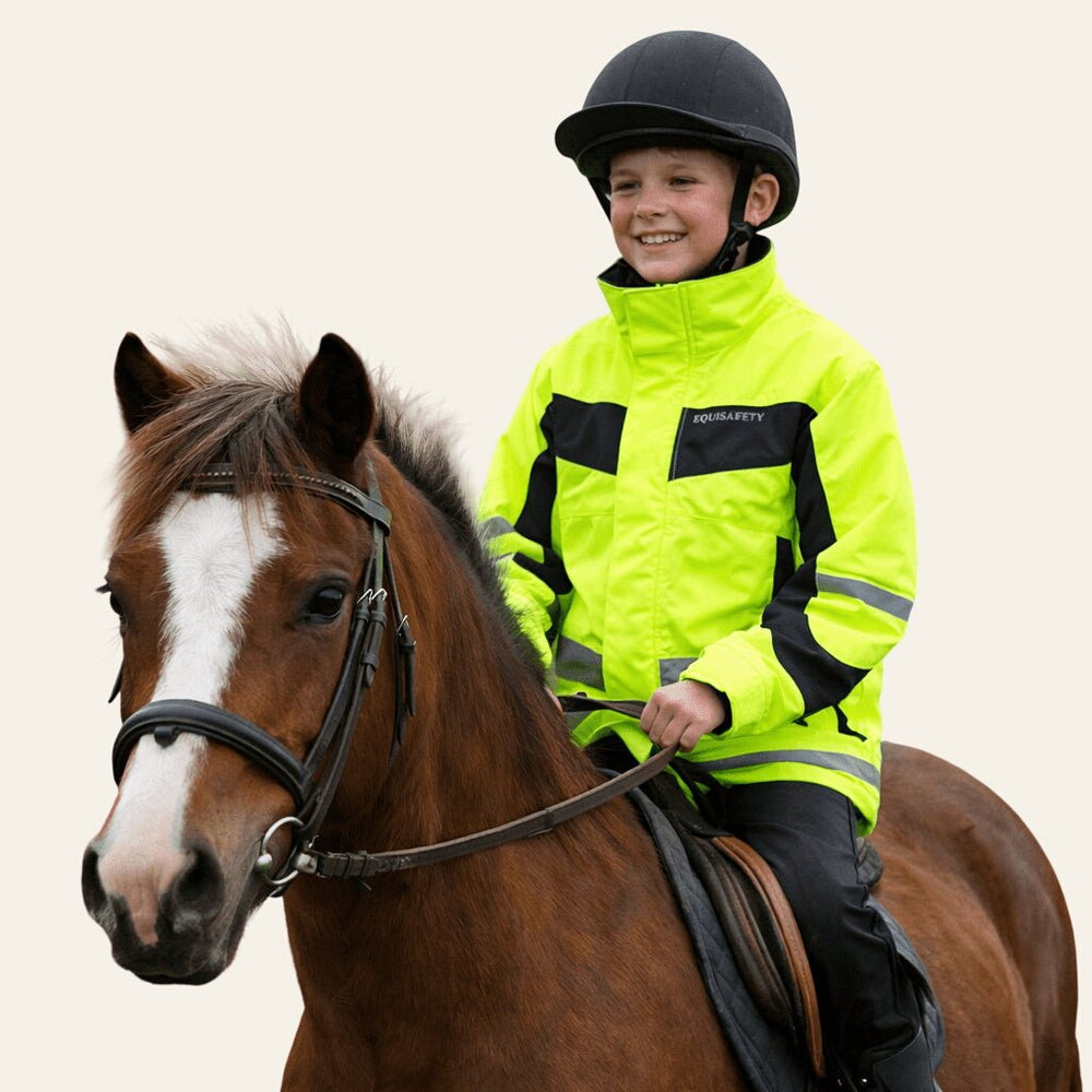 equisafety child hi vis inverno equestrian riding jacket pink