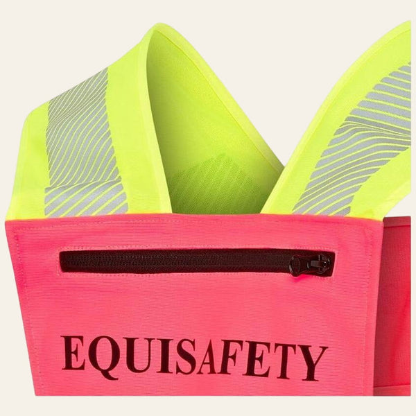 Equisafety Adjustable Reflective Harness with pocket - PINK/YELLOW - Equisafety