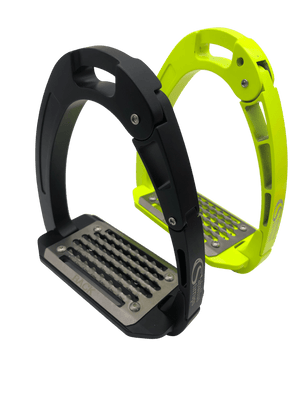 Equisafety Caballus Safety Stirrups - Double Arm Action & 5 degree inclination - Hi Vis Yellow - Equisafety