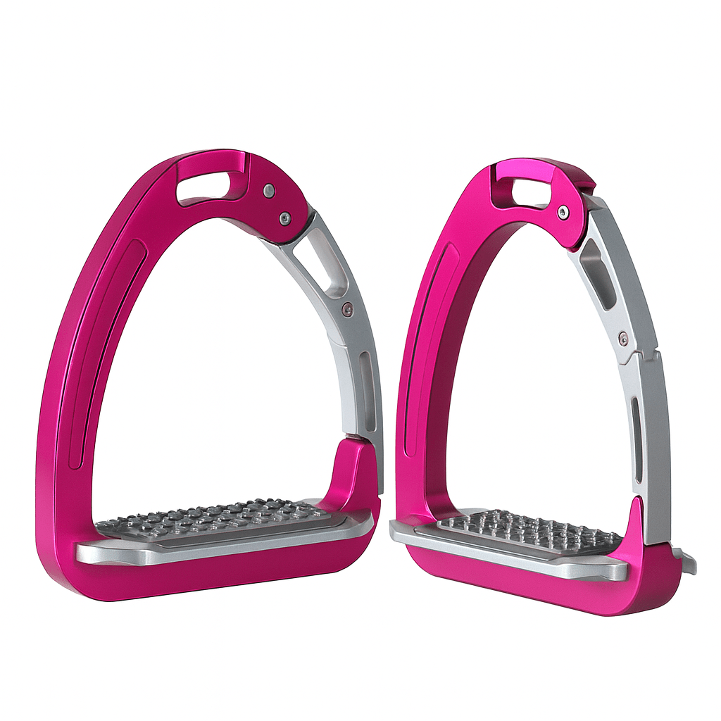 Equisafety Caballus Safety Stirrups - Double Arm Action & 5 degree inclination - Rose Pink - Equisafety