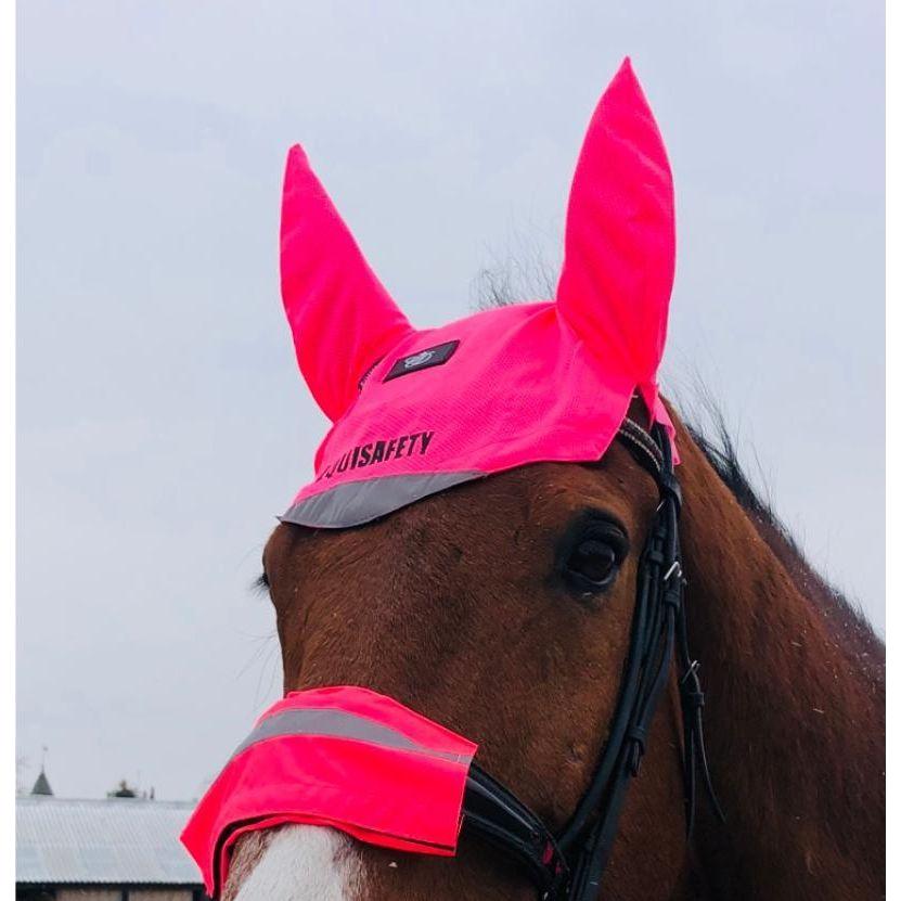 Equisafety Hi Vis Ear Bonnet for Riding - Pink - Equisafety