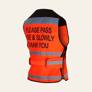 Equisafety Hi Vis Waistcoat Red - Orange - PLEASE PASS WIDE AND SLOWLY - Equisafety