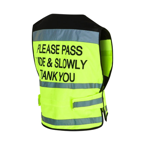 Equisafety Horse Riding Hi Vis Yellow Waistcoat - PLEASE PASS WIDE & SLOWLY - Equisafety