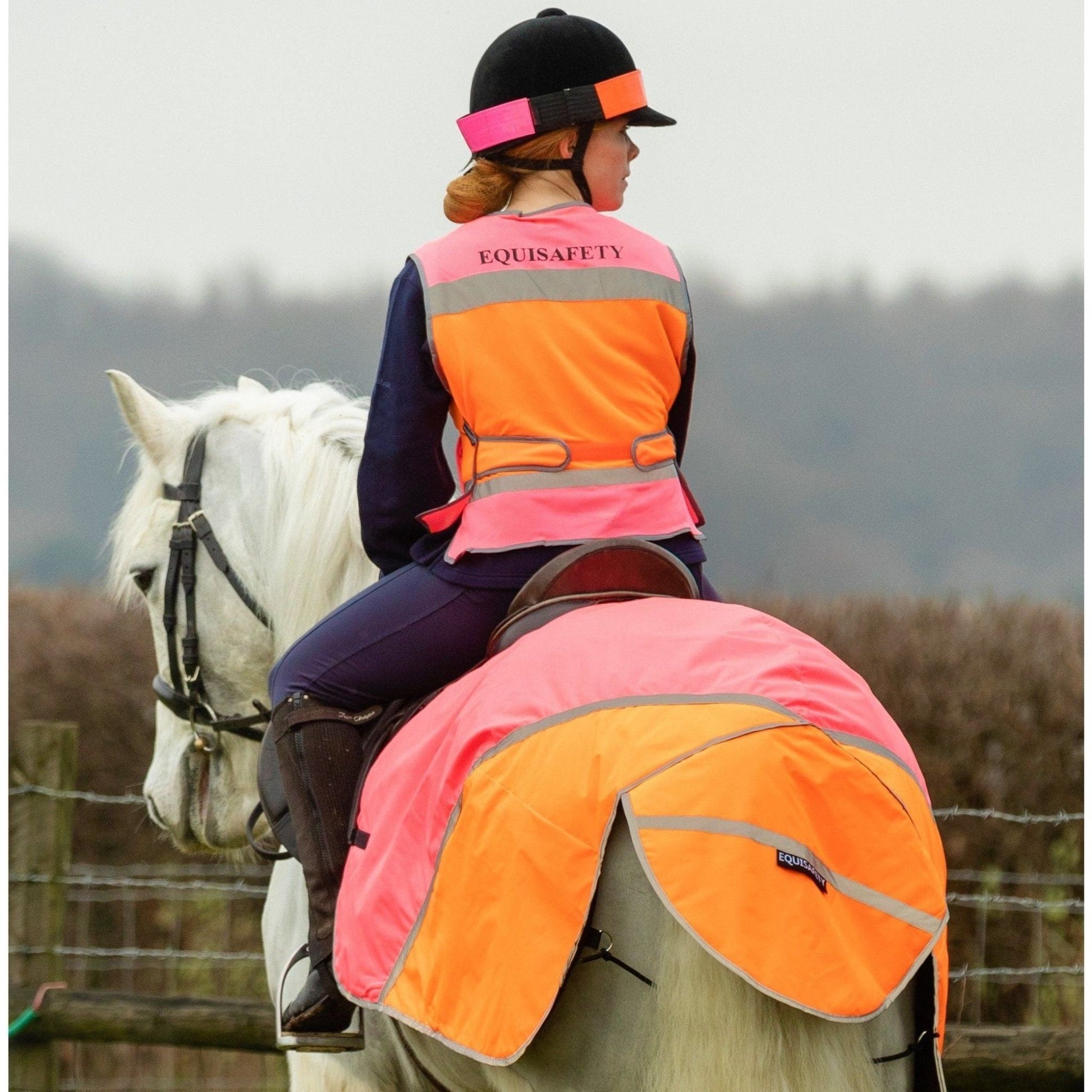 Equisafety Multi Coloured Hi Vis Hat Band - Pink/Orange - Equisafety