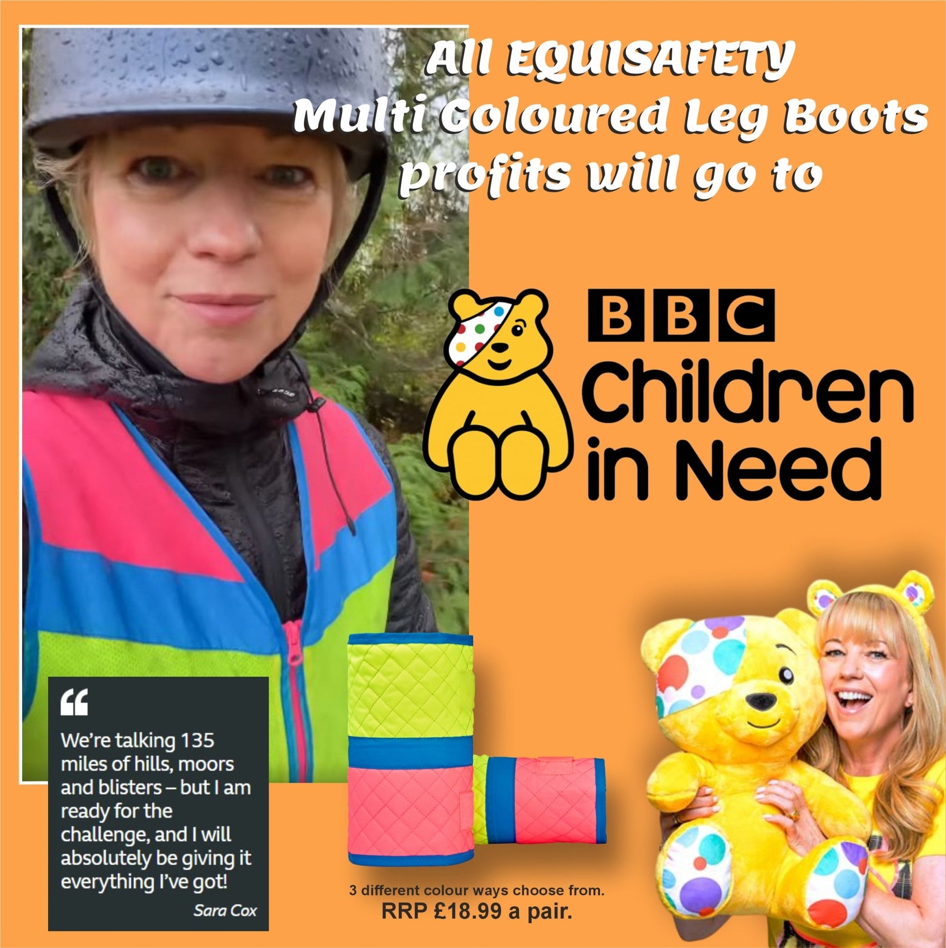Equisafety Multi Coloured Hi Vis Leg Boots - All profit goes to Sara Cox's Children in Need Challenge - Equisafety