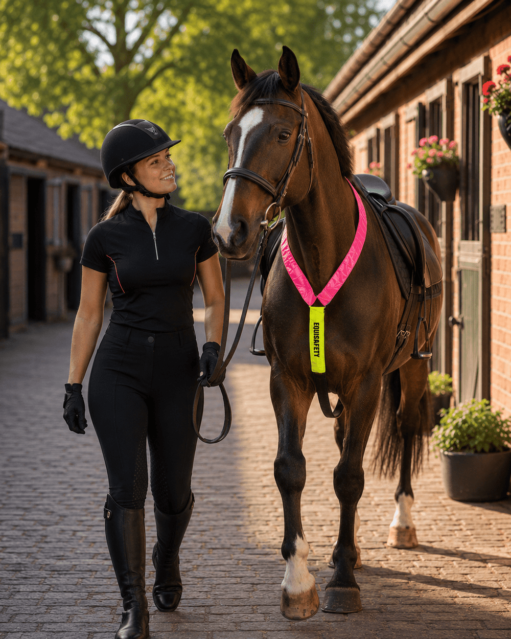 Equisafety Multi Coloured Hi Vis Neck Band -Yellow/Pink - Equisafety