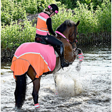 Equisafety Multi Coloured Mesh Fly Sheet. Pink/Orange - Equisafety