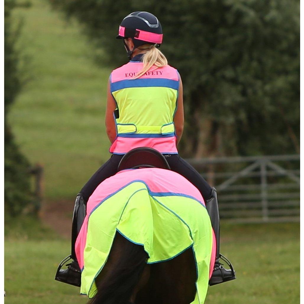 Equisafety Multi Coloured Mesh Fly Sheet. Pink/Yellow - Equisafety