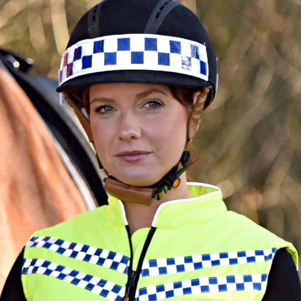 Equisafety POLITE Hi Vis Hat Band - BLUE Chequer Tape - Equisafety