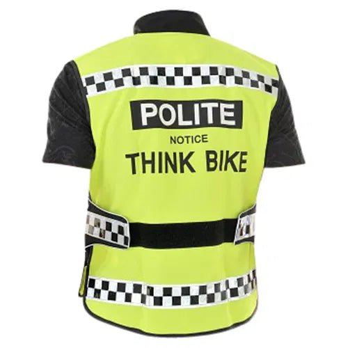 Equisafety POLITE Think Bike Hi Vis Waistcoat - BLACK CHECKERED TAPE - Equisafety