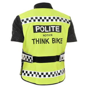 Equisafety POLITE Think Bike Hi Vis Waistcoat - BLACK CHECKERED TAPE - Equisafety