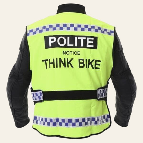 Equisafety POLITE Think Bike Hi Vis Waistcoat - BLACK CHECKERED TAPE - Equisafety