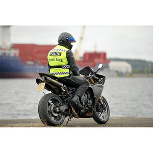 Equisafety POLITE Think Bike Hi Vis Waistcoat BLUE CHECKERED TAPE - Equisafety