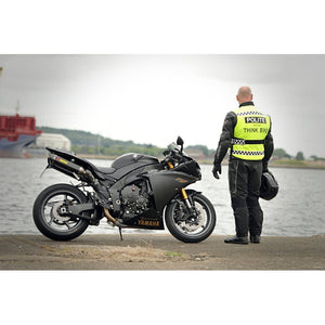 Equisafety POLITE Think Bike Hi Vis Waistcoat BLUE CHECKERED TAPE - Equisafety