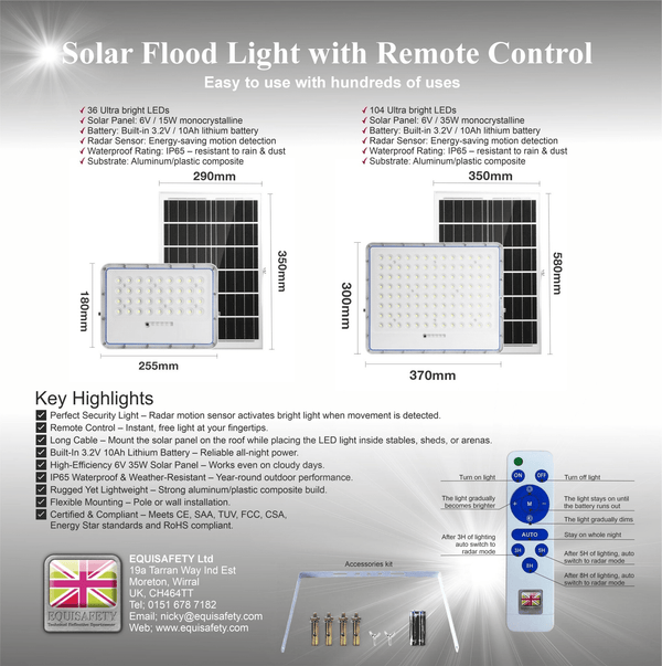 equisafety solar flood light leds in stock