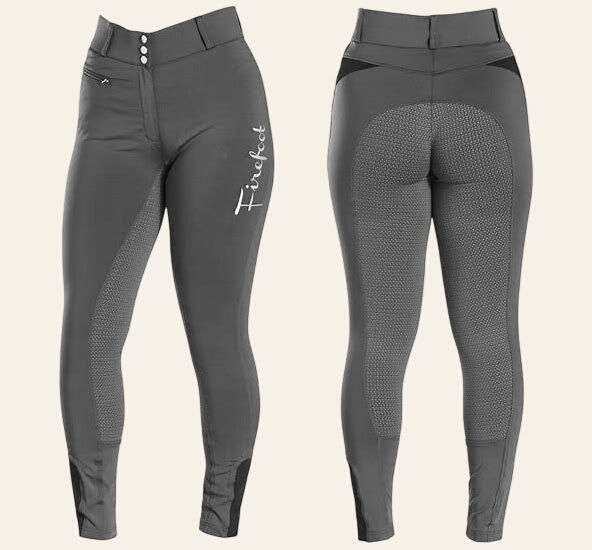 Firefoot Bankfield Ladies Sticky Bum Breeches - Grey/Black / 28" Regular ONLY - Equisafety
