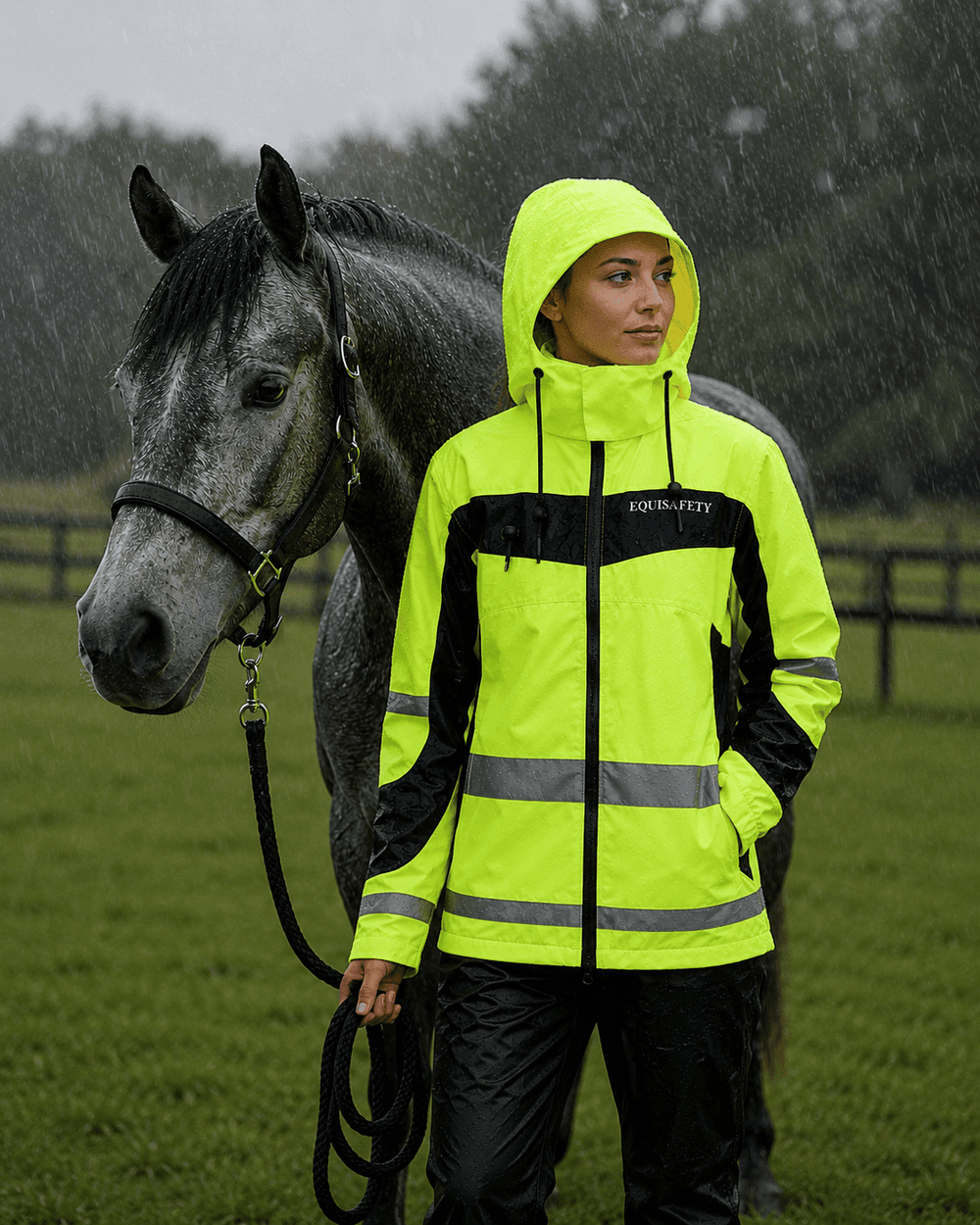 equisafety hi vis inverno equestrian riding jacket red