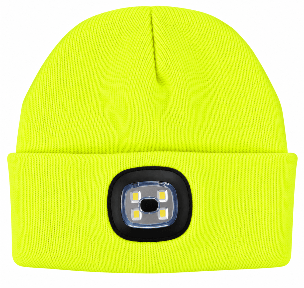 Hi Vis Yellow LED Soft Knitted Beanie Hat - Equisafety