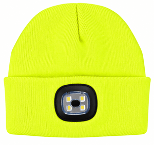 Hi Vis Yellow LED Soft Knitted Beanie Hat - Equisafety