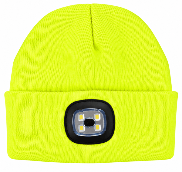 Hi Vis Yellow LED Soft Knitted Beanie Hat - Equisafety