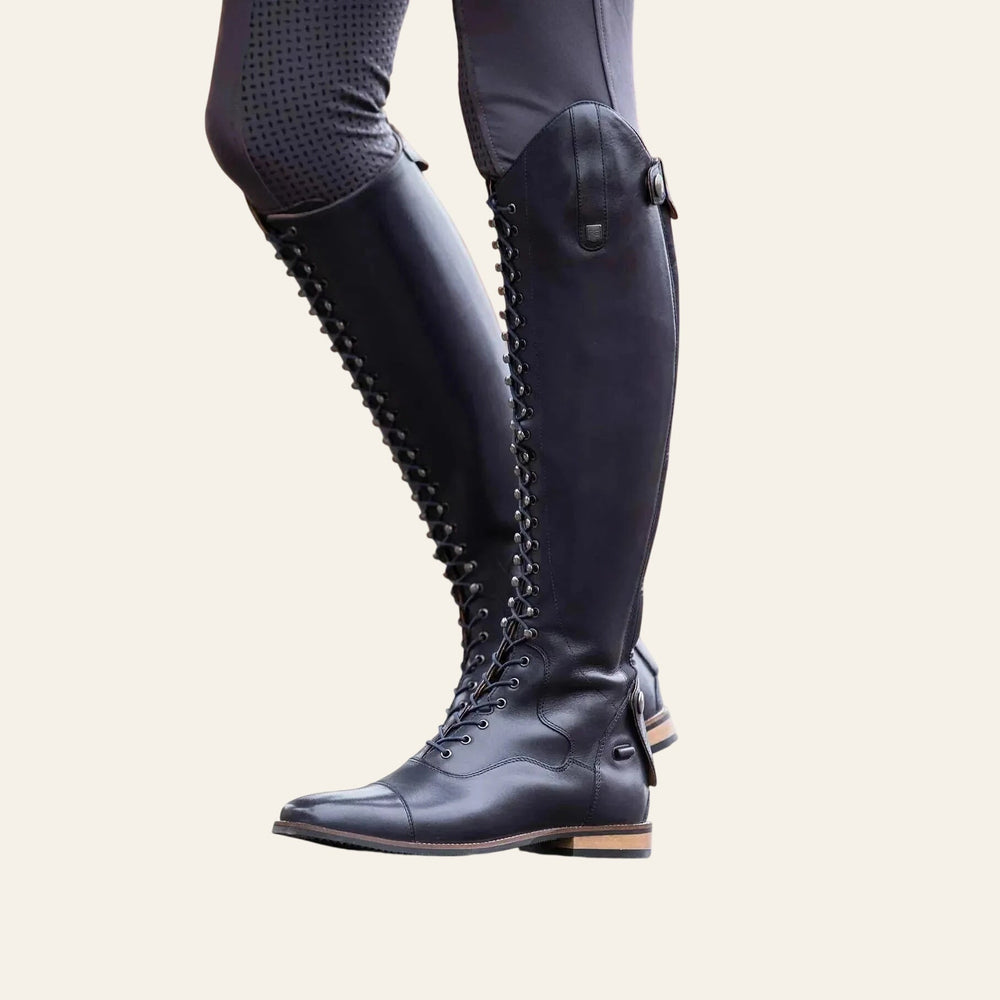 PREMIER EQUINE Maurizia Ladies Lace Front Tall Leather Riding Boot - Navy - In stock 8th April - Equisafety