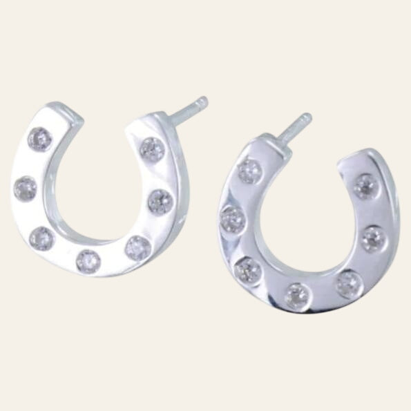 Reeves and Reeves Sterling Silver Pavé Horseshoe Stud Earrings - Equisafety