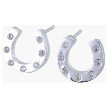 Reeves and Reeves Sterling Silver Pavé Horseshoe Stud Earrings - Equisafety