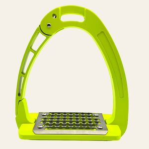 Equisafety safety stirrups single arm degree footplate hi vis pink