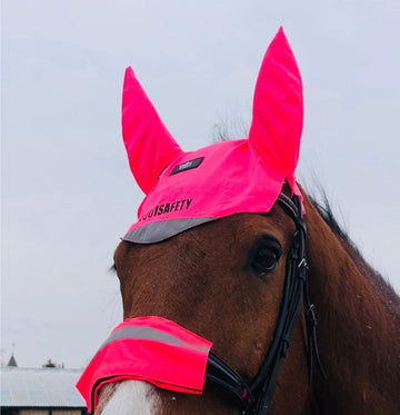 Equisafety Hi Vis Ear Bonnet for Riding- Pink