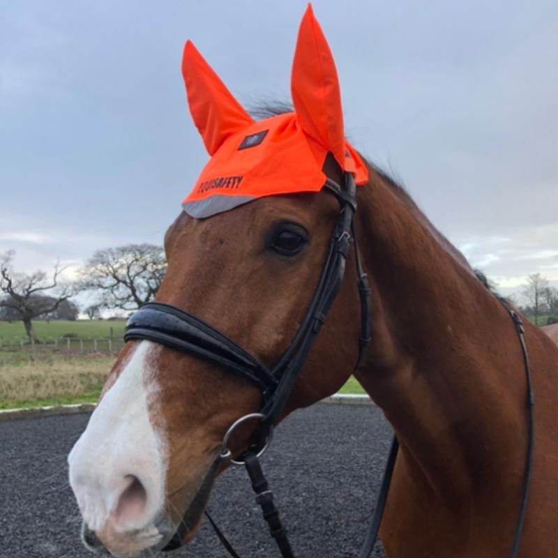 Equisafety Hi Vis Ear Bonnet for Riding- Orange